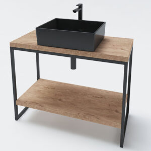 Мебел за баня Milano с два дървени плота и метални крака 100cm