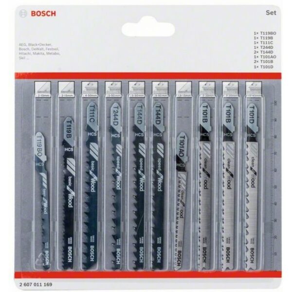 Комплект ножове за зеге Bosch, 10 броя, за дърво 2607011169