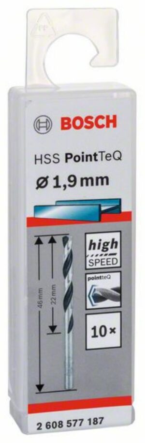 Спирално свредло HSS, PointTeQ, 1.9x22x46mm , 2608577187 Bosch