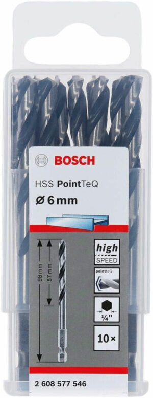 Свредло HSS PointTeQ Hex 6,0 mm,10бр.6.0 mm, /2608577546/ Bosch