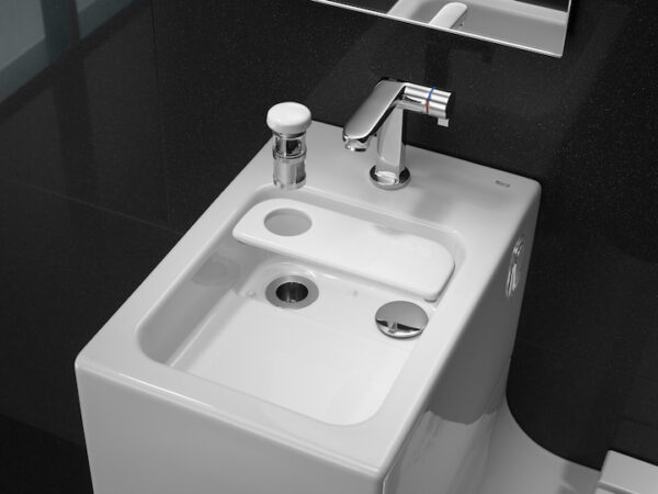 Roca W+W Порцеланова тоалетна чиния и умивалник за стенен монтаж 2 в 1