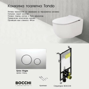 Комплект структура Bocchi с тоалетна Tondo Rimless Slim Bocchi