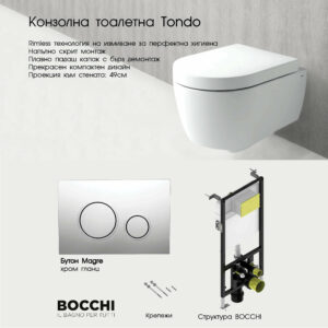 Комплект структура Bocchi с тоалетна Tondo Rimless Bocchi