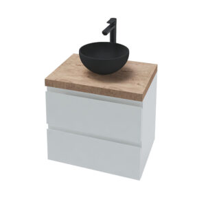 Долен шкаф за баня Compact с чекмеджета и дървен плот 50cm