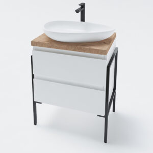 Долен шкаф за баня Firenze с чекмеджета, крака и дървен плот 60cm