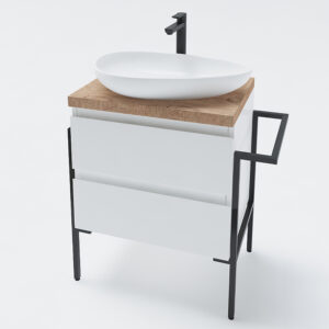 Долен шкаф за баня Firenze с чекмеджета, крака и дървен плот 80cm