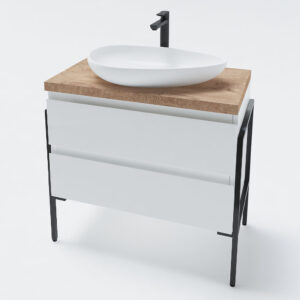 Долен шкаф за баня Firenze с чекмеджета, крака и дървен плот 80cm