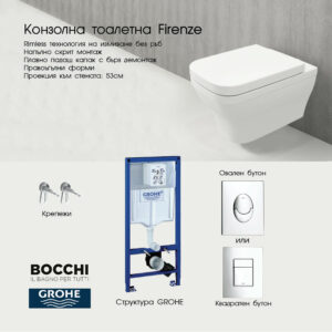 Комплект структура Grohe с тоалетна Firenze Rimless Bocchi