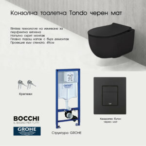 Комплект структура Grohe с тоалетна Tondo Rimless Slim черен мат