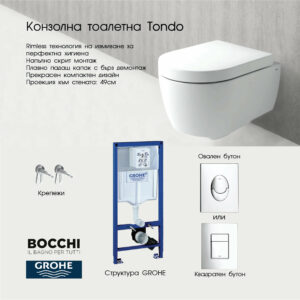 Комплект структура Grohe с тоалетна Tondo Rimless Bocchi