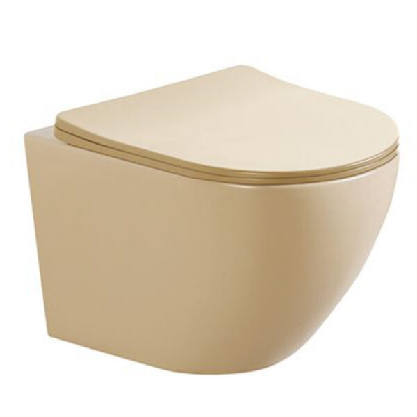 Стенна тоалетна чиния с тънка седалка Rimless, бежов мат Inter Ceramic