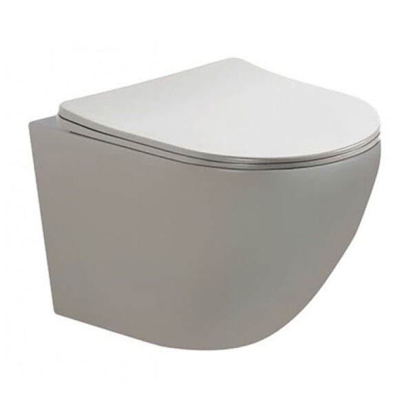 Стенна тоалетна чиния с тънка седалка Rimless, сив мат Inter Ceramic
