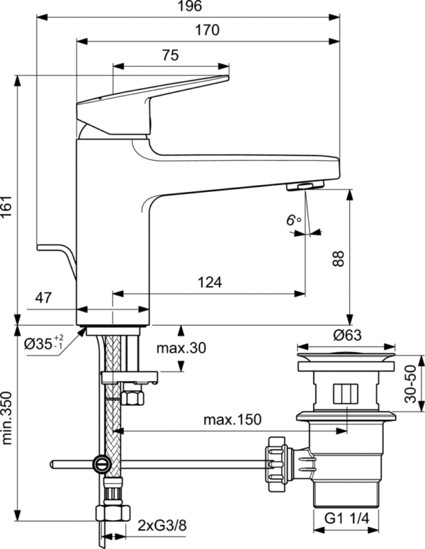 Стоящ смесител за умивалник Ceraplan H90 Ideal Standard