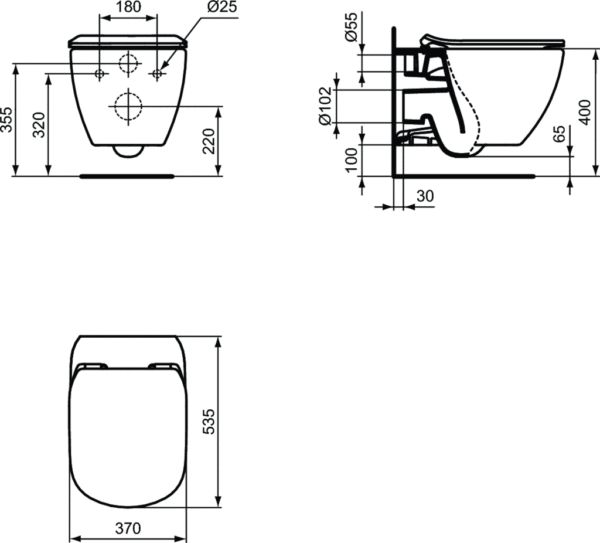 Тоалетна за вграждане Tesi AquaBlade черен мат Ideal Standard