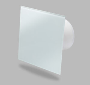 Дизайнерски вентилатор за баня MMP с бяло стъкло, гланц ø100 MMotors