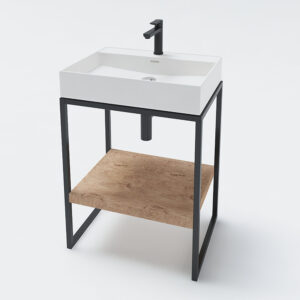 Мебел за баня Milano с мивка, дървен плот и метални крака 60cm