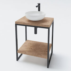 Мебел за баня Milano с два дървени плота и метални крака 60cm