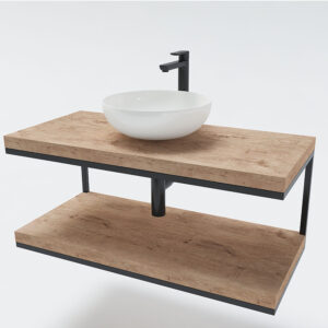 Мебел за баня Quadro с два дървени плота и метална рамка 100x46cm