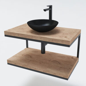 Мебел за баня Quadro с два дървени плота и метална рамка 60x50cm