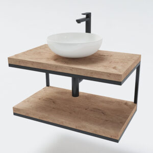 Мебел за баня Quadro с два дървени плота и метална рамка 80x46cm