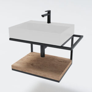 Мебел за баня Quadro с мивка Milano бял гланц с дървен плот 60cm