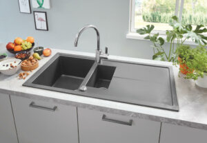 Кухненска гранитна мивка с две корита K400 100x50cm черна Grohe