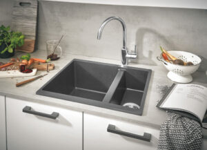 Кухненска гранитна мивка с две корита K500 55.5x46cm сива Grohe