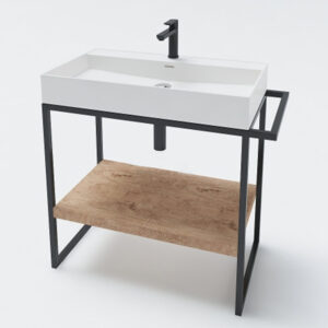 Мебел за баня Milano с мивка, дървен плот и метални крака 100cm