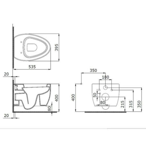 Комплект тоалетна с бидетна арматура Etna и структура Tece