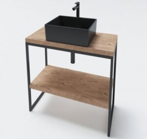 Мебел за баня Milano с два дървени плота и метални крака 80cm