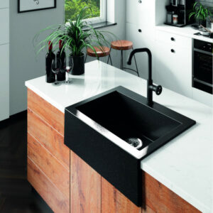 Кухненска гранитна мивка Komodo с клик сифон 58x49cm черна Laveo