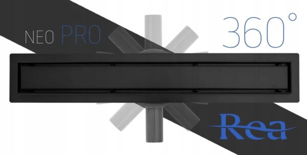 Линеен сифон за вграждане на плочка с черна рамка NeoPure 600mm