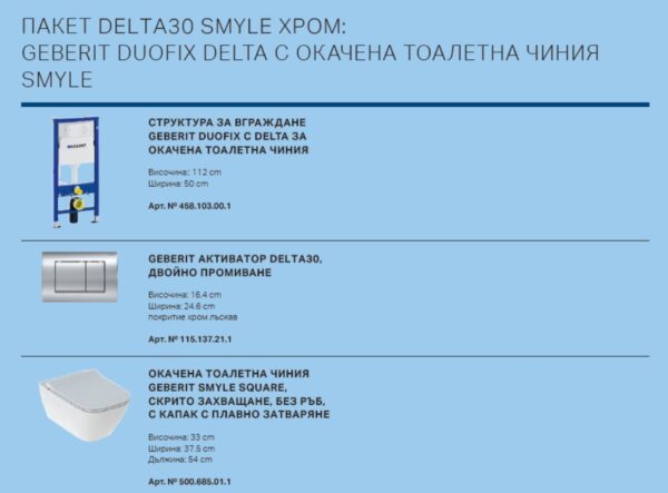 Тоалетна за вграждане Smyle хром бутон Duofix Delta30 Geberit