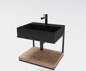 Мебел за баня Quadro с мивка Milano черен мат с дървен плот 60cm