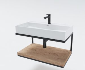 Мебел за баня Quadro с мивка Milano бял гланц с дървен плот 80cm