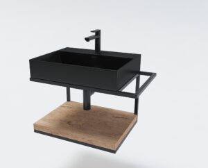Мебел за баня Quadro с мивка Milano черен мат с дървен плот 60cm