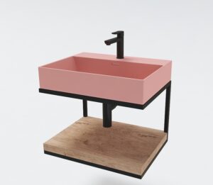 Мебел за баня Quadro с мивка Milano сьомга мат с дървен плот 60cm
