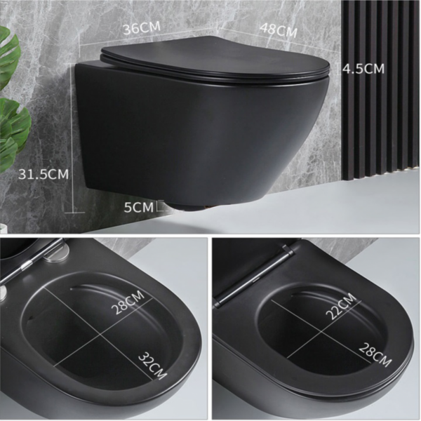 Стенна тоалетна чиния ICC 4937B Rimless черен мат Inter Ceramic