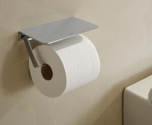 Държач за тоалетна хартия с полица Hotels 2.0 Square, хром Roca