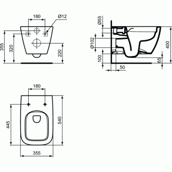 Тоалетна за вграждане I.LIFE B RimLS+ ProSy 120P Ideal Standard