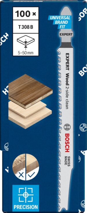 expert Ножче за прободен трион wood 2 side clean' t 308 b 100 бр., 2608900553, bosch