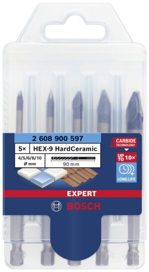 Комплект свредла bosch expert hardceramic hex 9, 4/5/6/8/10 mm 2608900597 5 броя
