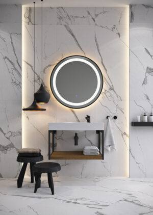Огледало за баня с LED осветление и черна рамка 60cm