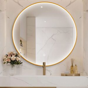 Огледало за баня с LED осветление и златна рамка 80cm