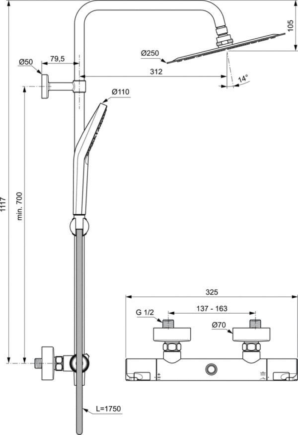 Термостатна душ колона Ceratherm T50 Ideal Standard