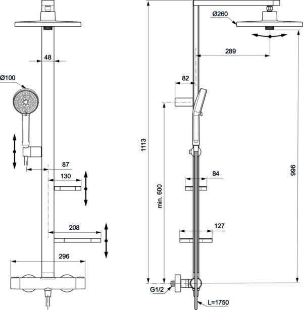 Термостатна душ колона Ceratherm alU+ сребро Ideal Standard