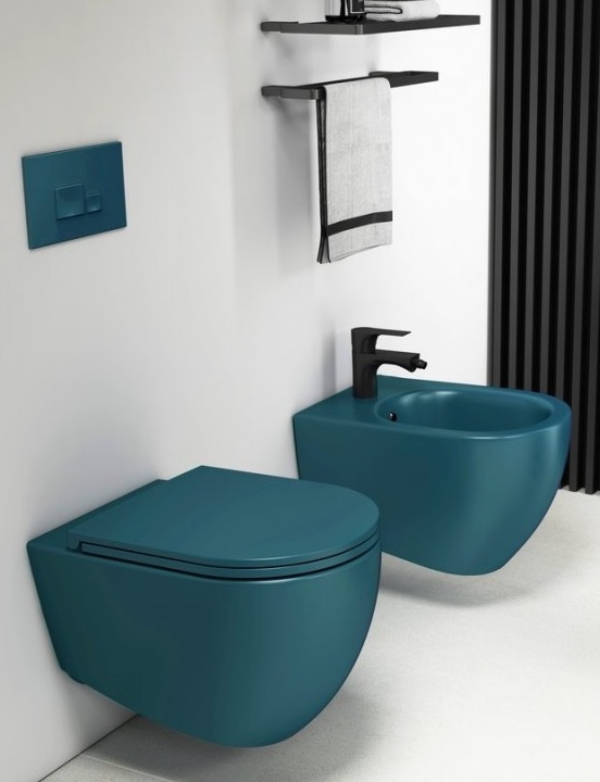 Стенна тоалетна чиния Sentimenti Neo Rimless петролено зелен мат Isvea