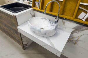 Бял мраморен плот за мивка тип купа 50cm Marble WM500 PVC