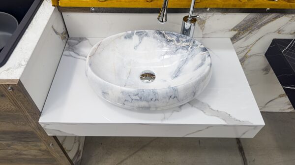 Бял мраморен плот за мивка тип купа 50cm Marble WM500 PVC