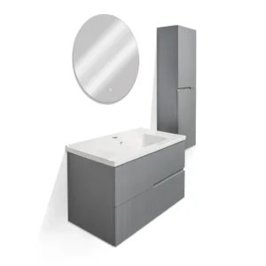 Комплект долен шкаф за баня Елетра 80cm, LED огледало и колона Makena